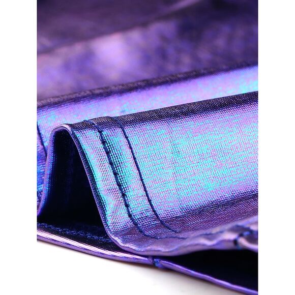 Metallic Crop Top Mock Neck Long Sleeve Zip Up Party Shiny Tops Blue - Picture 5 of 5